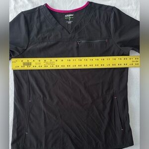 Scrubstar Black V-Neck‎ Scrub Top with Pink Trim & Pockets